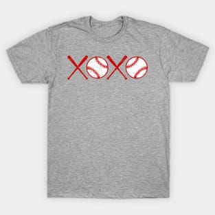 XOXO Love Baseball Hugs and Kisses Red and White T-Shirt